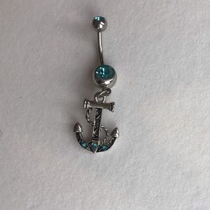 Aquamarine Crystal Belly Ring with Anchor Charm